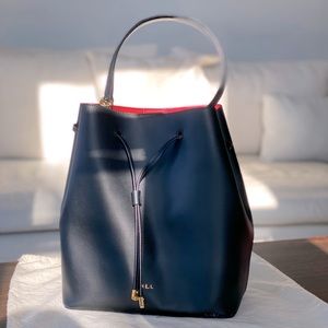 Ralph Lauren Black Bucket Bag with Red Interior